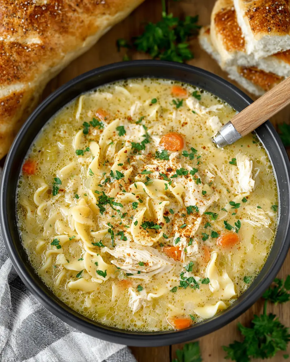 A delicious plate of Crockpot Creamy Chicken Noodle Soup