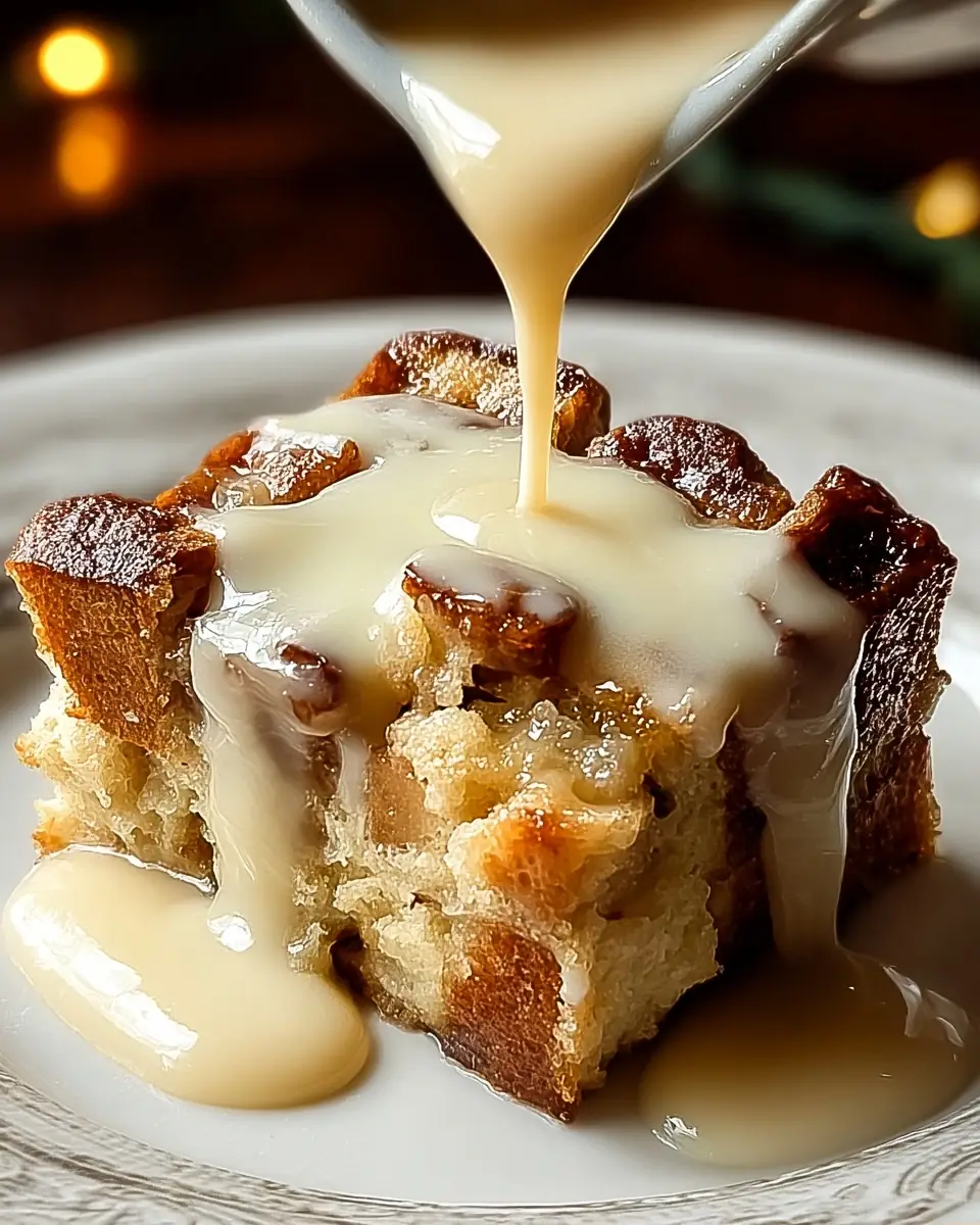 A delicious plate of Bread Pudding with Vanilla Sauce: The Ultimate Comfort Dessert