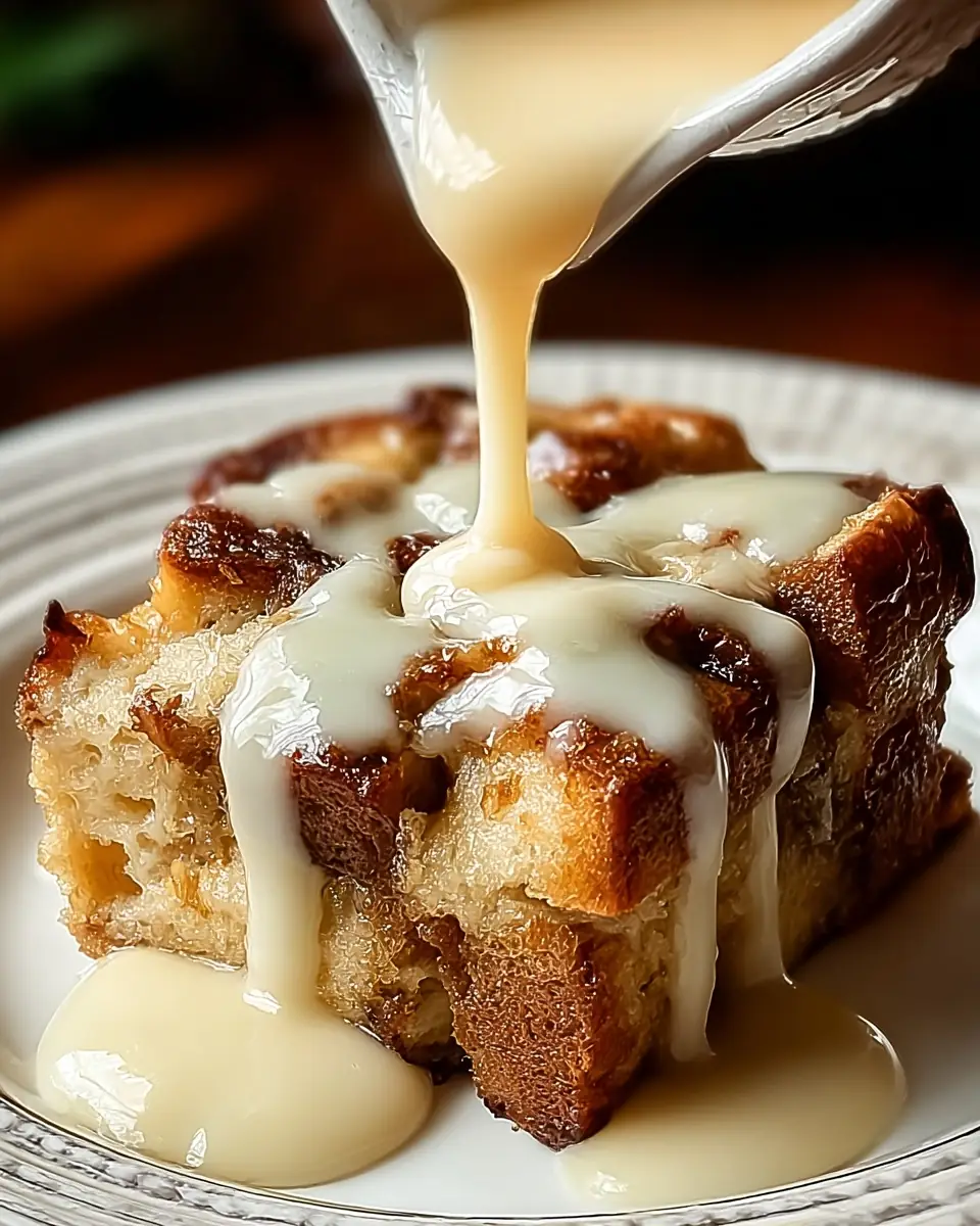 A delicious plate of Bread Pudding with Vanilla Sauce: The Ultimate Comfort Dessert
