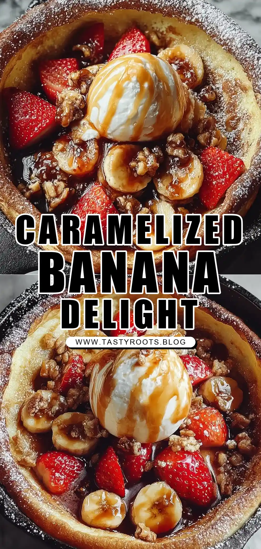 Dutch Baby Pancake With Caramelized Bananas and Strawberries