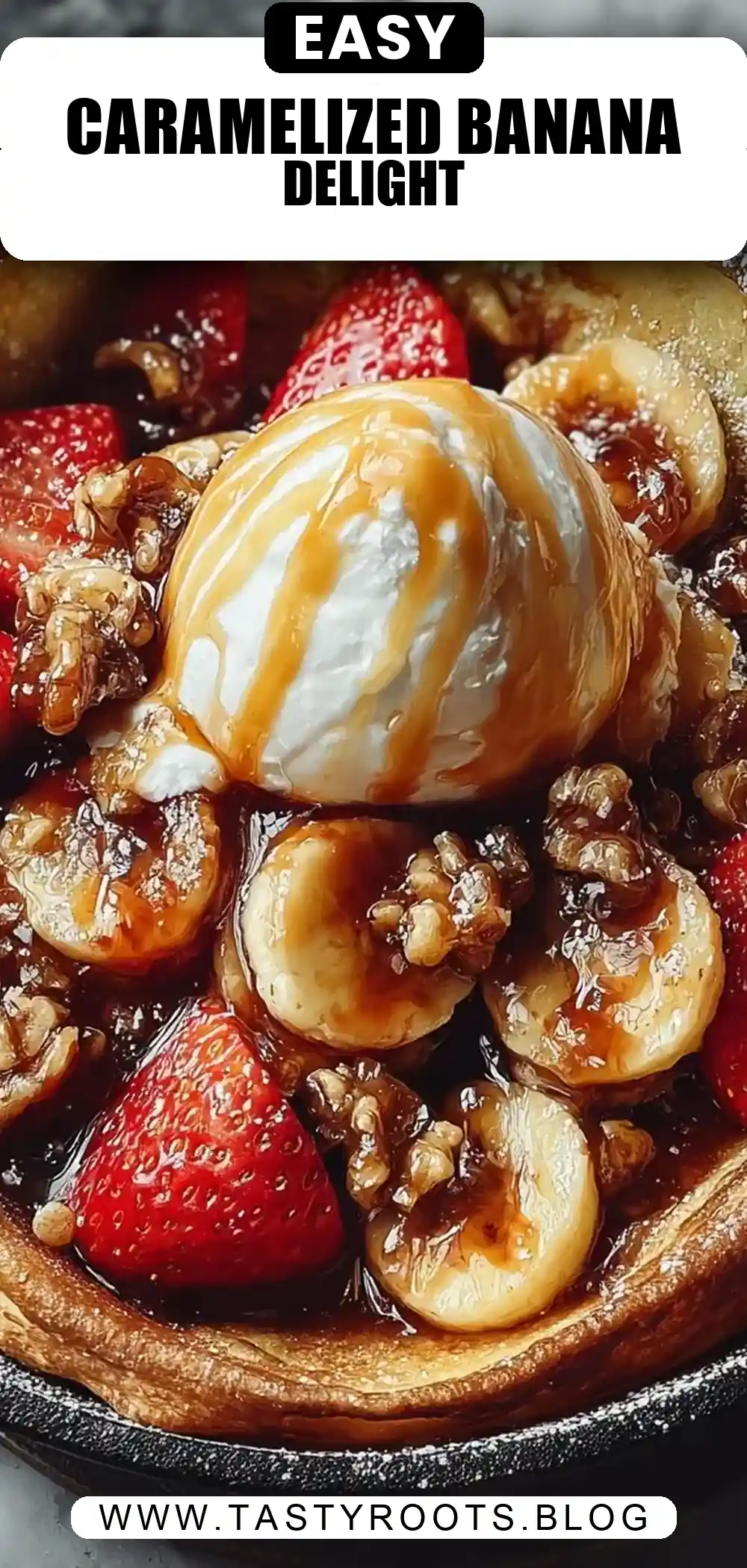 Dutch Baby Pancake With Caramelized Bananas and Strawberries