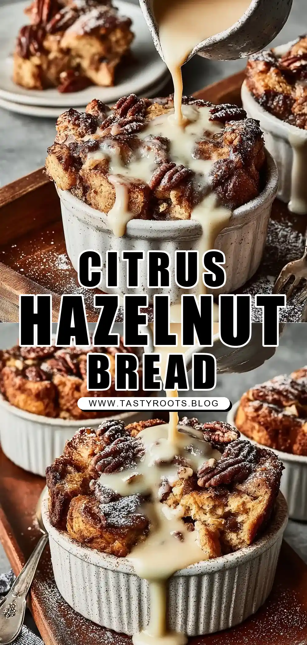 Espresso Orange Brioche Bread Pudding with Hazelnut Vanilla Sauce