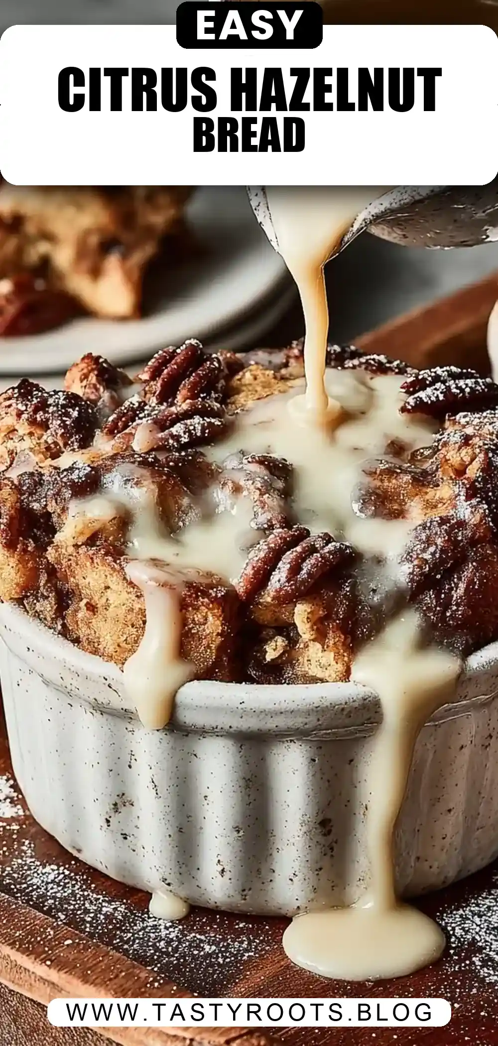 Espresso Orange Brioche Bread Pudding with Hazelnut Vanilla Sauce