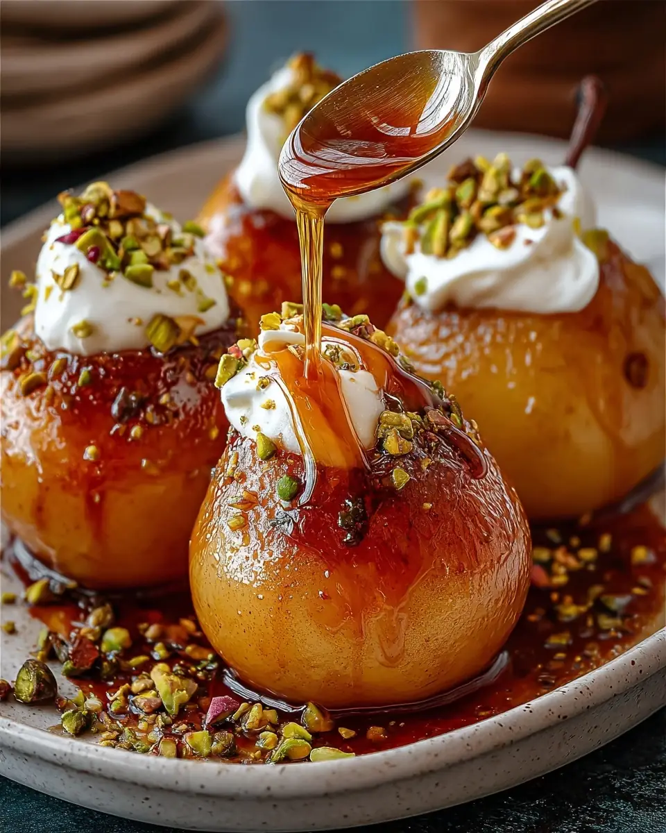 A delicious plate of Caramel Pistachio Baked Pears: The Ultimate Cozy Dessert Guide