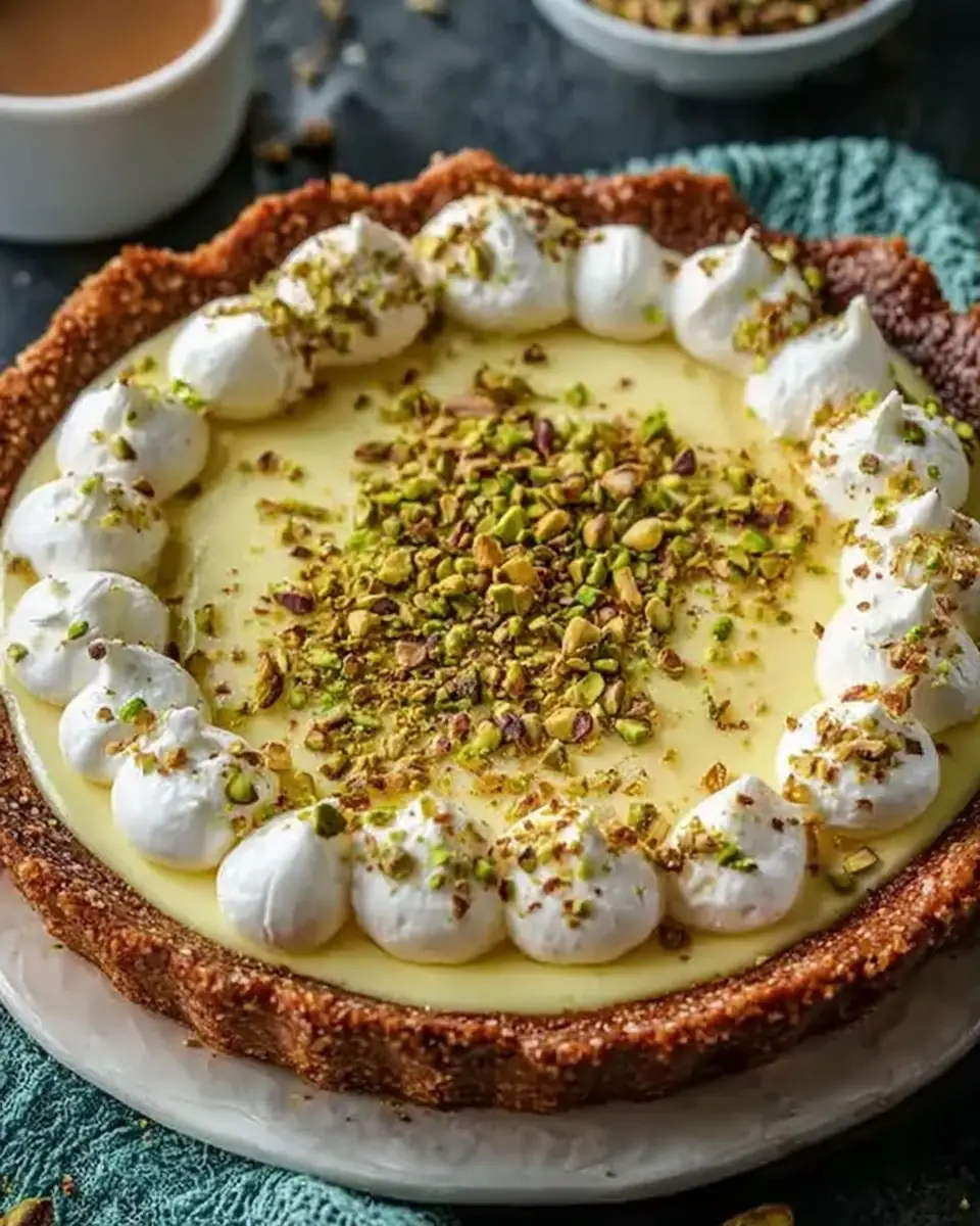 A delicious plate of Creamy Pistachio Pie with Buttery Nut Crust: A Dreamy Dessert Worth Savoring