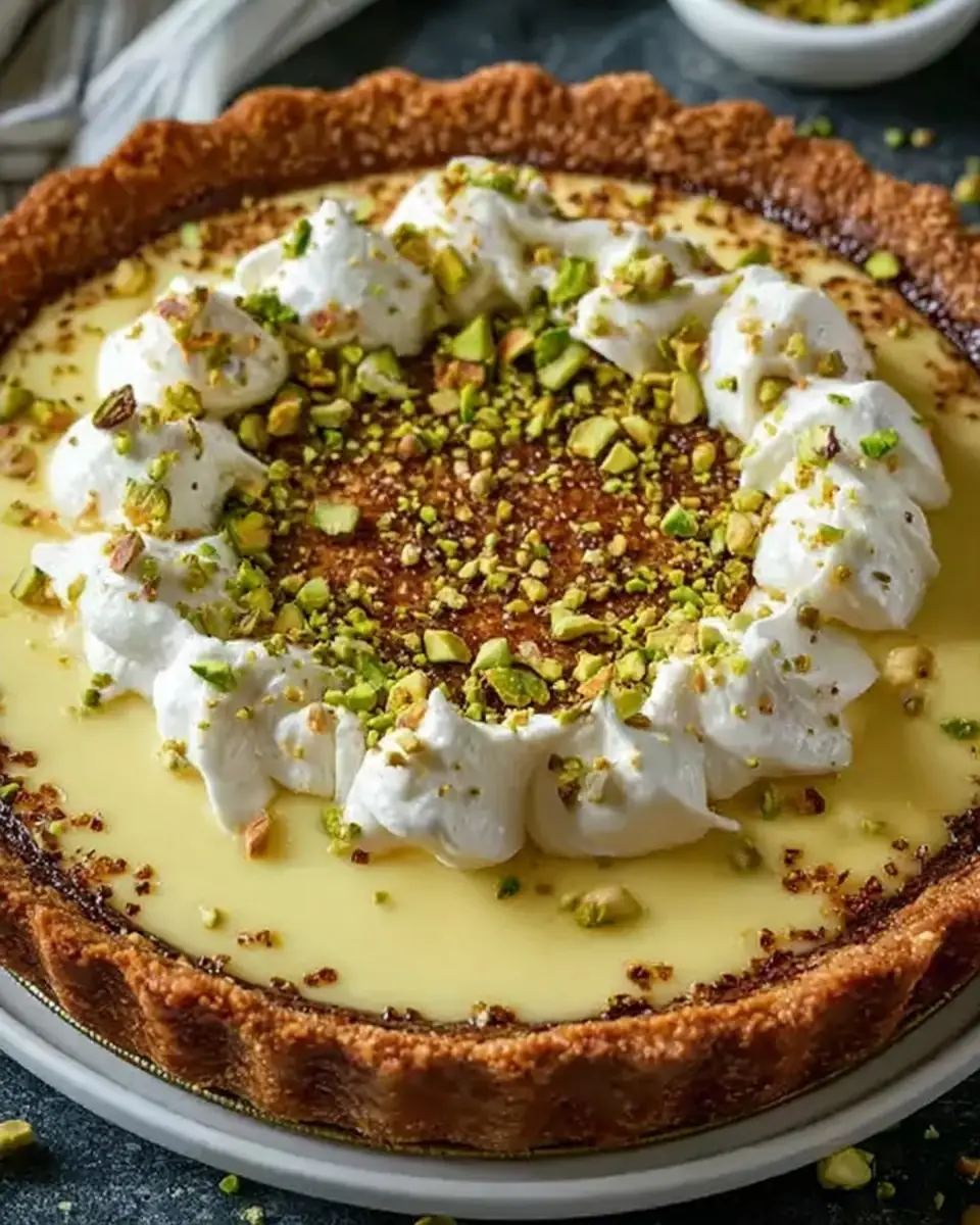 A delicious plate of Creamy Pistachio Pie with Buttery Nut Crust: A Dreamy Dessert Worth Savoring