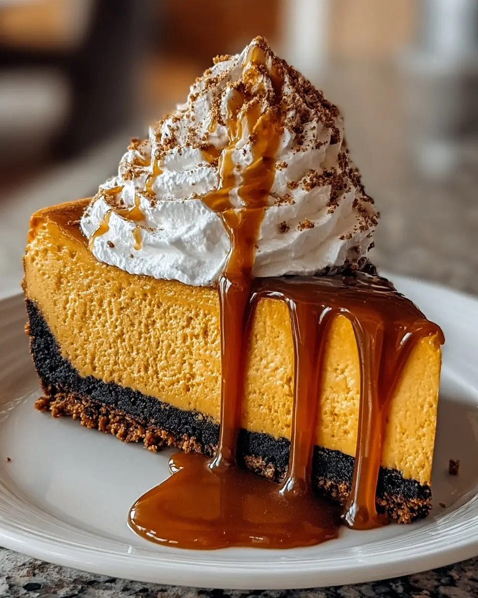 A delicious plate of Creamy Pumpkin Cheesecake with Pecan Gingersnap Crust