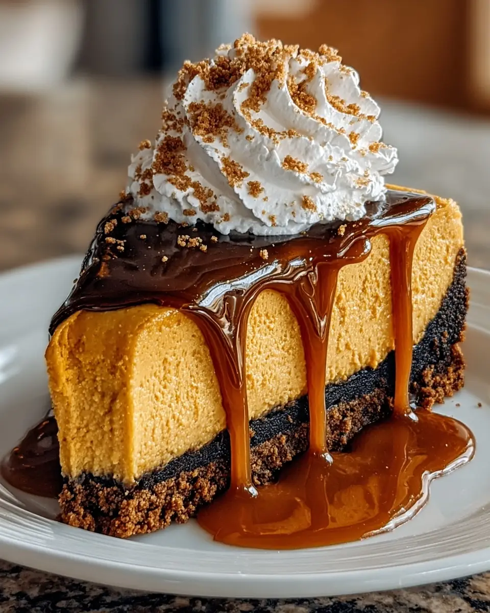 A delicious plate of Creamy Pumpkin Cheesecake with Pecan Gingersnap Crust