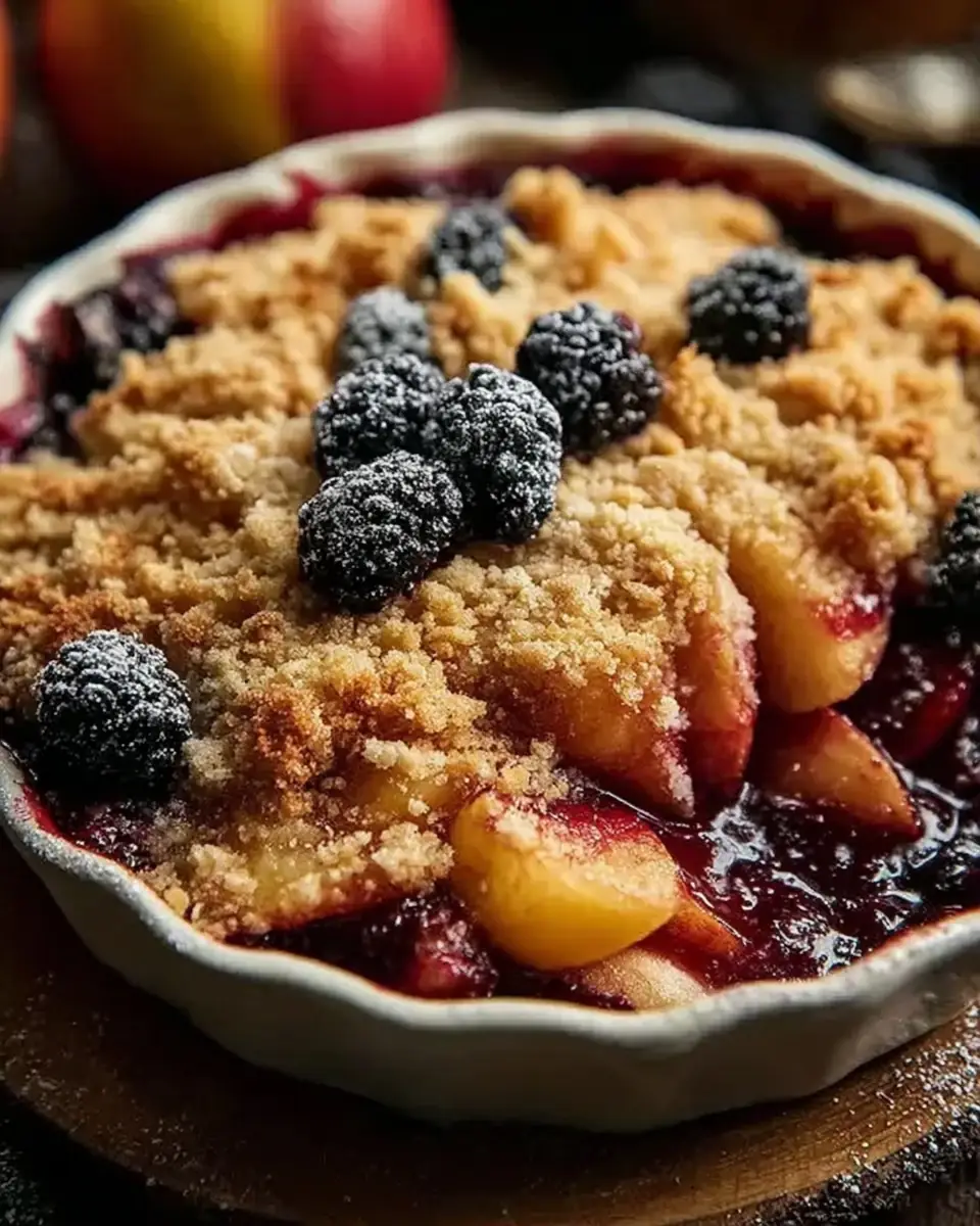 A delicious plate of Easy Apple and Blackberry Crumble with a Crunchy Topping — A Comforting Dessert for Every Season