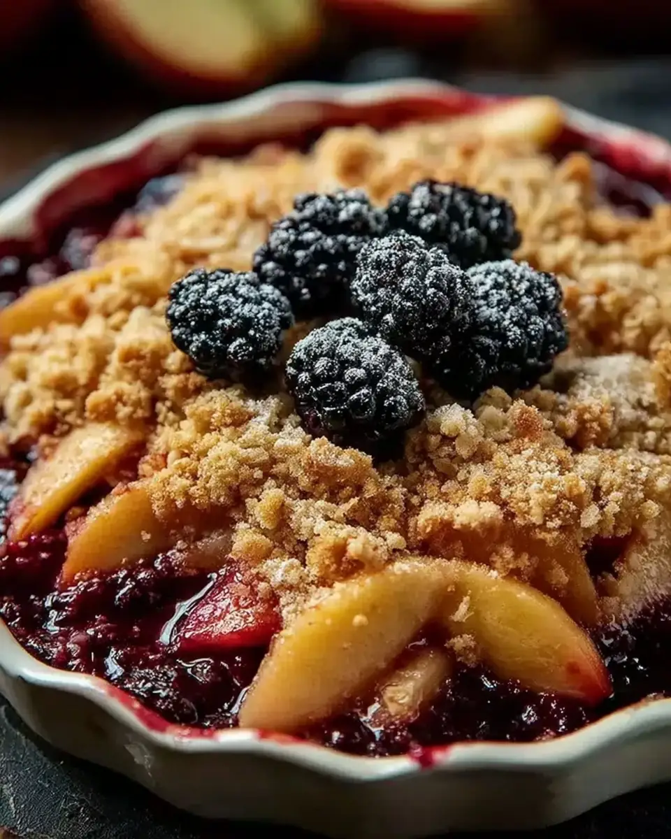 A delicious plate of Easy Apple and Blackberry Crumble with a Crunchy Topping — A Comforting Dessert for Every Season