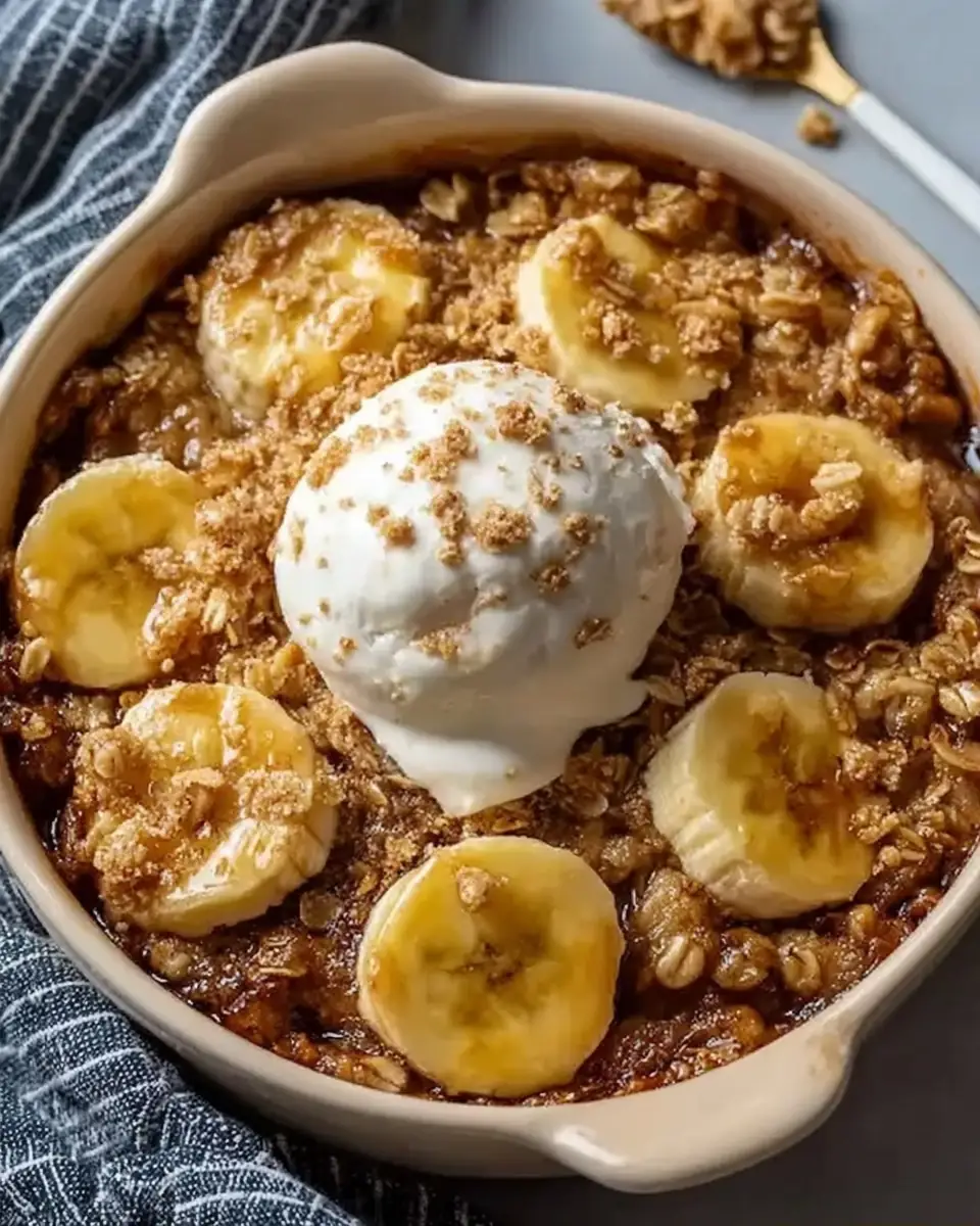 A delicious plate of Easy Banana Crisp with Oats and Walnuts: A Comforting Dessert You'll Crave Again and Again