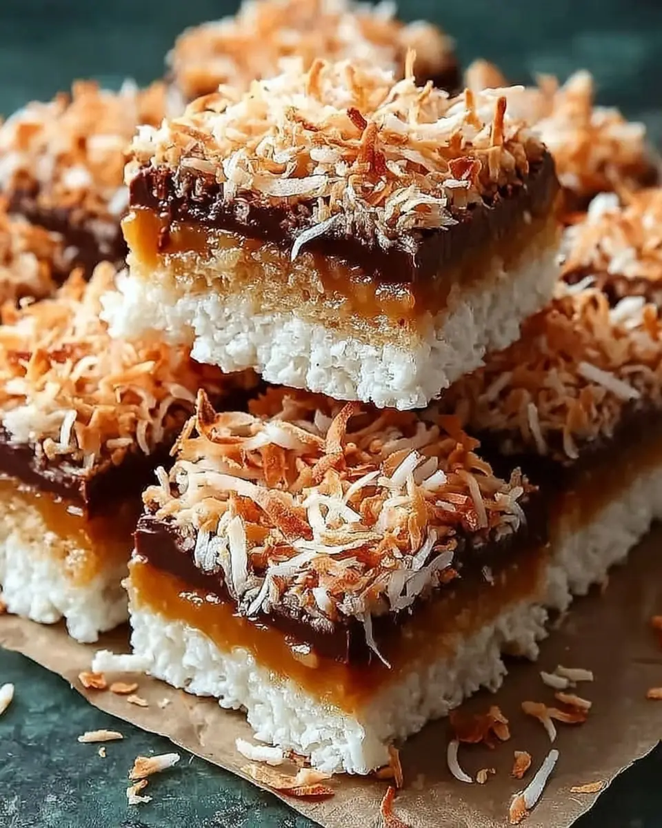 A delicious plate of Easy No-Wine Rice Krispie Coconut Bars Recipe