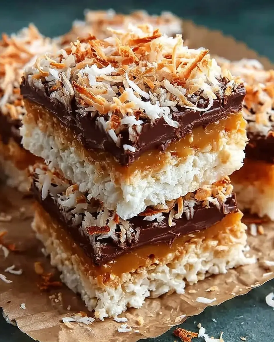 A delicious plate of Easy No-Wine Rice Krispie Coconut Bars Recipe