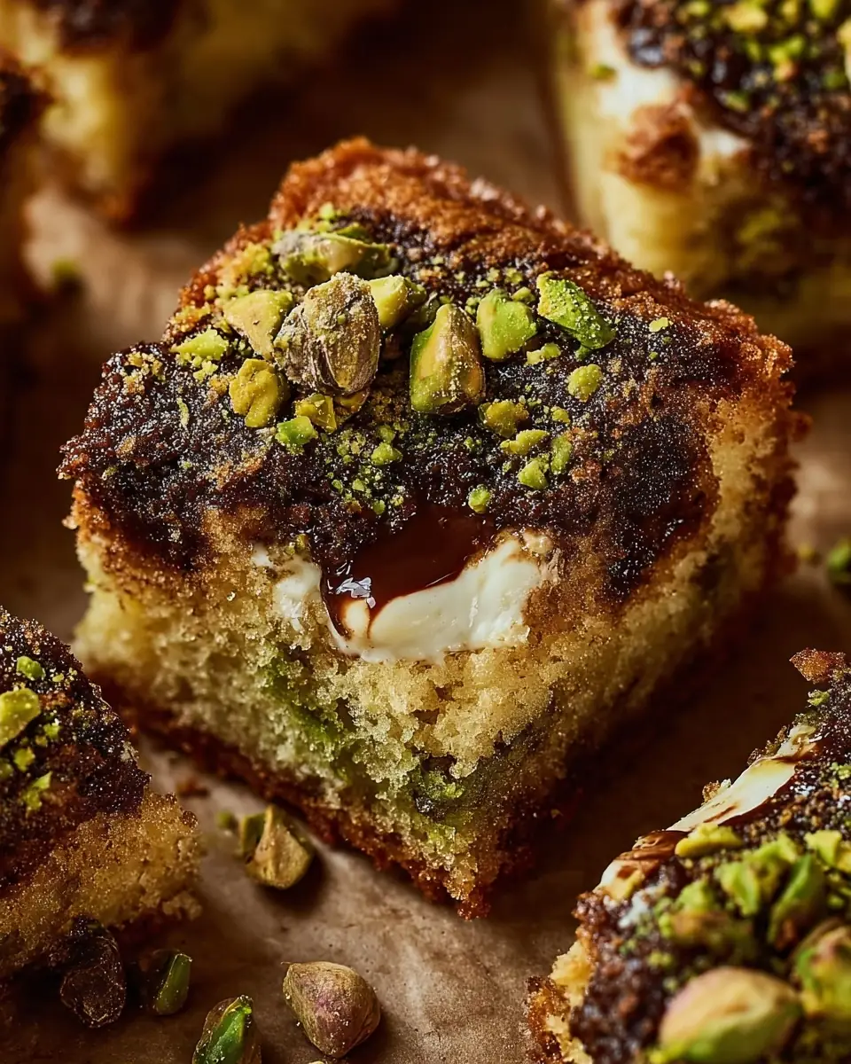 A delicious plate of Easy Pistachio Blondies (Brown Butter)