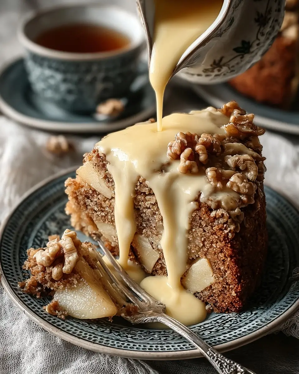 Easy Spiced Apple Cake with Walnuts and Vanilla Custard