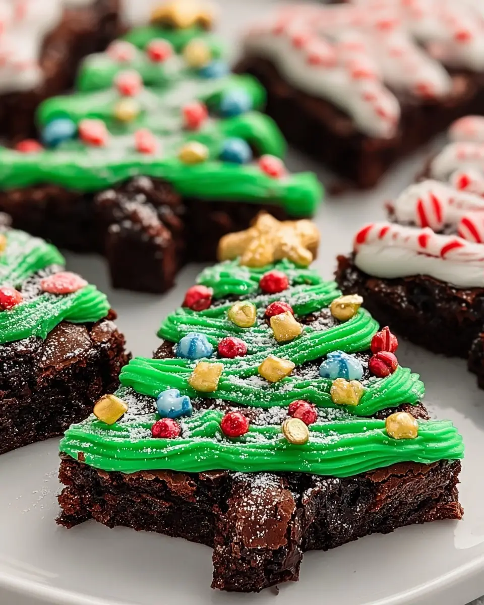 A delicious plate of Festive Christmas Tree Brownies – The Ultimate Holiday Treat Your Family Will Love