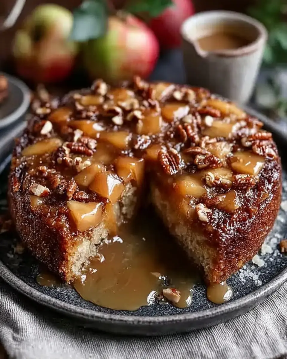 A delicious plate of Hazelnut Apple Cake with Warm Toffee Sauce: A Cozy Fall Dessert You’ll Crave All Year