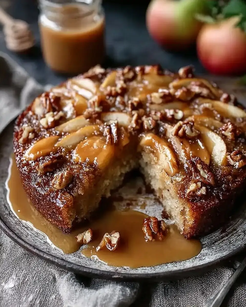 A delicious plate of Hazelnut Apple Cake with Warm Toffee Sauce: A Cozy Fall Dessert You’ll Crave All Year