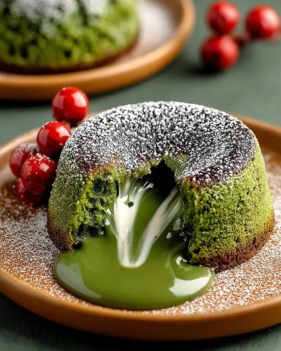A delicious plate of Healthier Matcha Lava Cakes (with Vanilla) for a Light Yet Indulgent Dessert