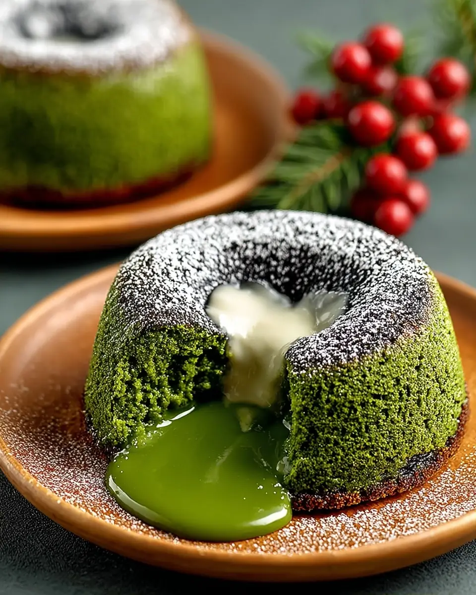 A delicious plate of Healthier Matcha Lava Cakes (with Vanilla) for a Light Yet Indulgent Dessert