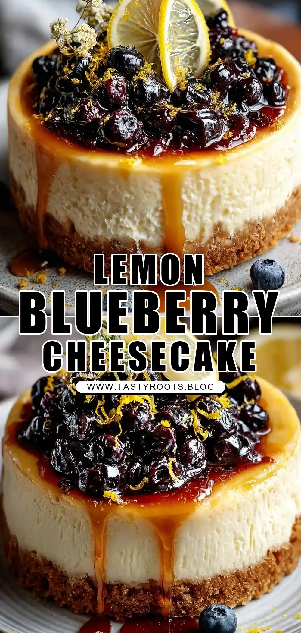 Lemon Blueberry Ricotta Cheesecake with Extra Lemon Zest & Vanilla Wafer Crust