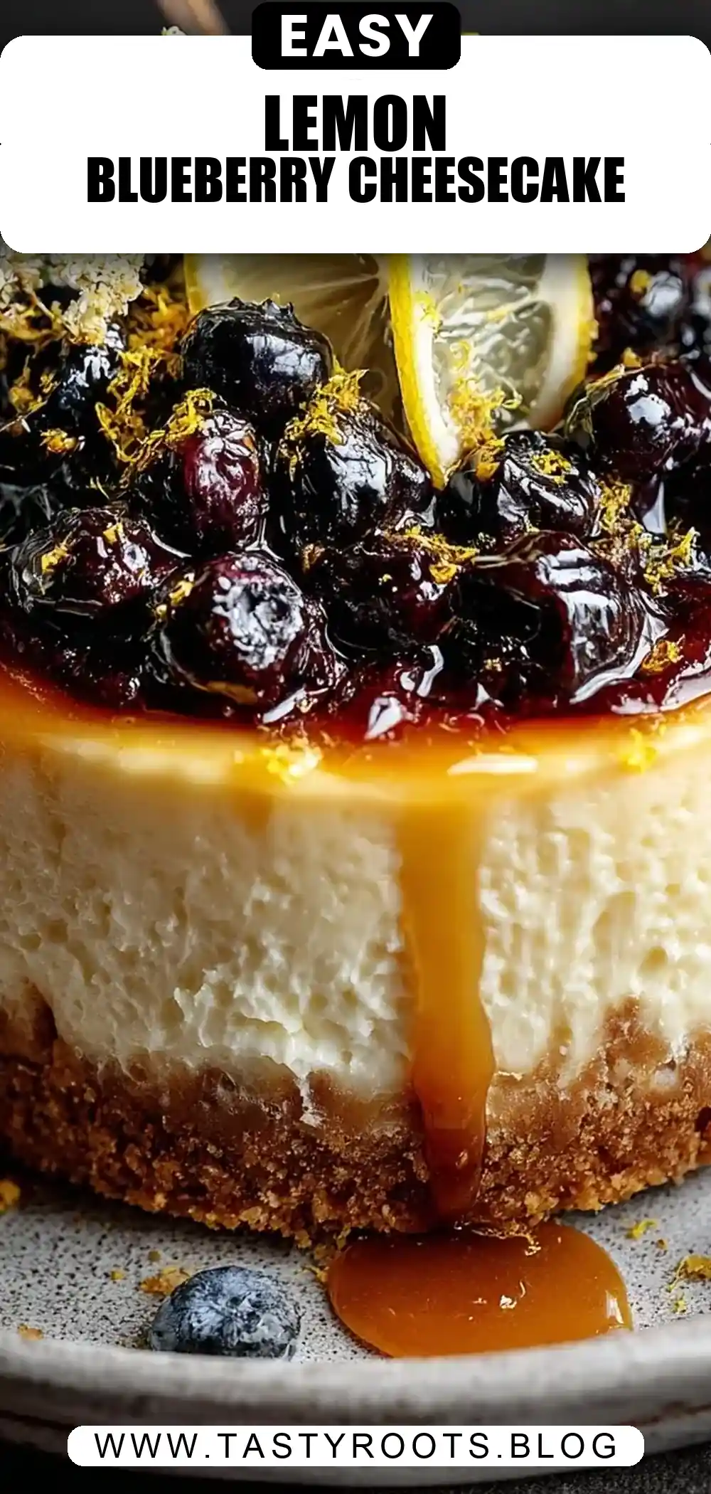 Lemon Blueberry Ricotta Cheesecake with Extra Lemon Zest & Vanilla Wafer Crust
