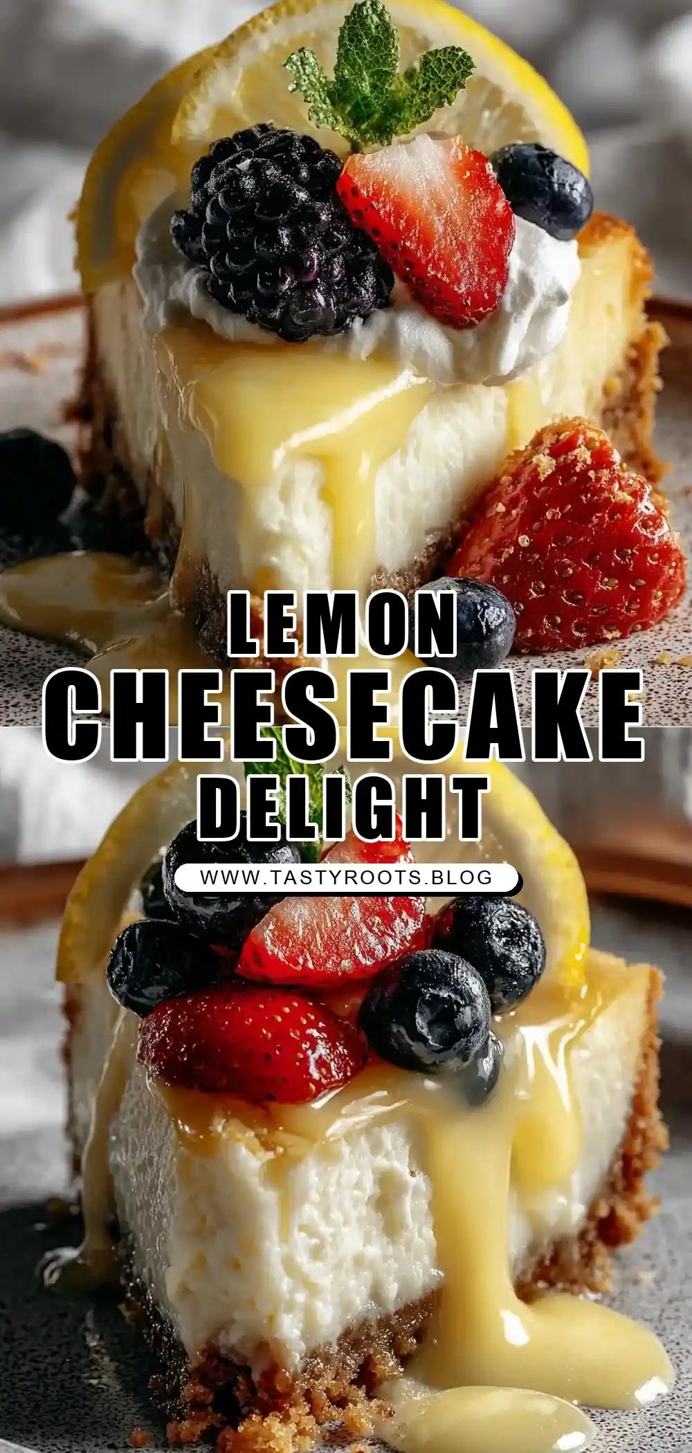 Lemon Curd Cheesecake with Nutty Crust & Fresh Berries