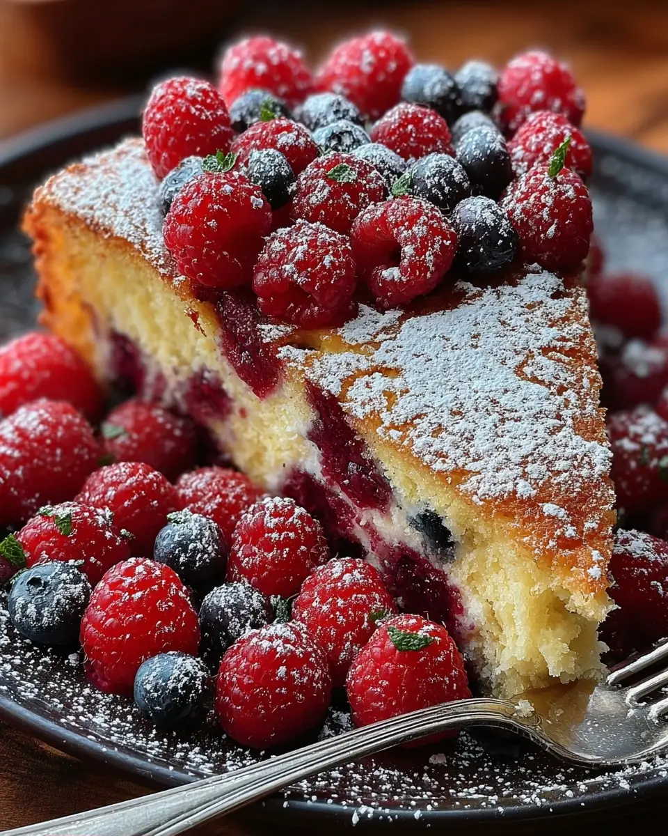 A delicious plate of Lemon-Zest Raspberry Bliss Cake – A Burst of Flavor in Every Bite
