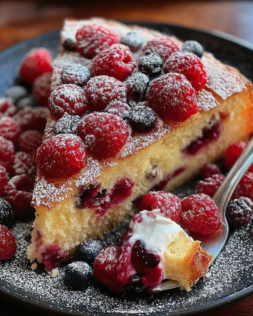A delicious plate of Lemon-Zest Raspberry Bliss Cake – A Burst of Flavor in Every Bite