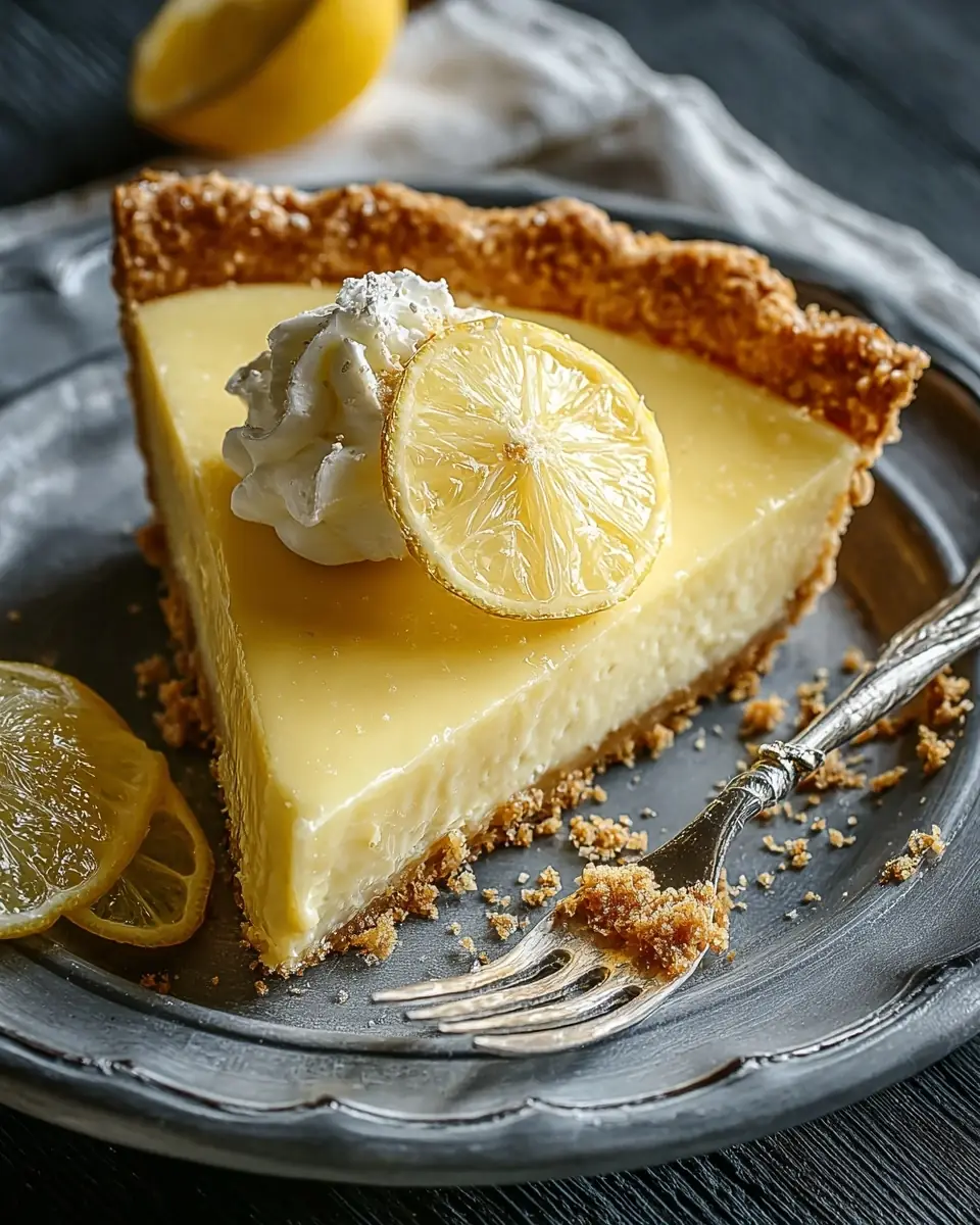 A delicious plate of Luscious Lemon Butter Pie – A Delightfully Tangy and Creamy Homemade Dessert