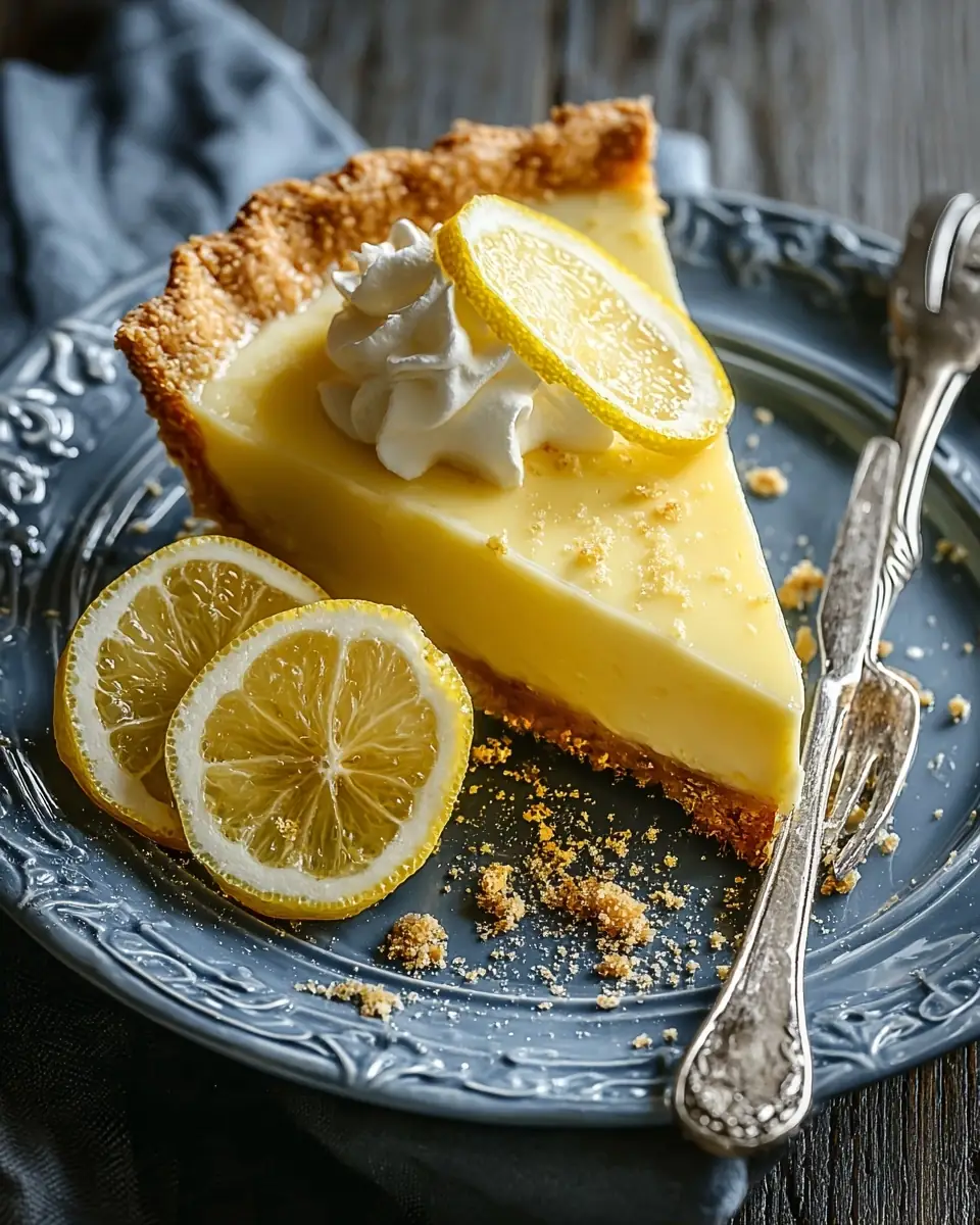 A delicious plate of Luscious Lemon Butter Pie – A Delightfully Tangy and Creamy Homemade Dessert