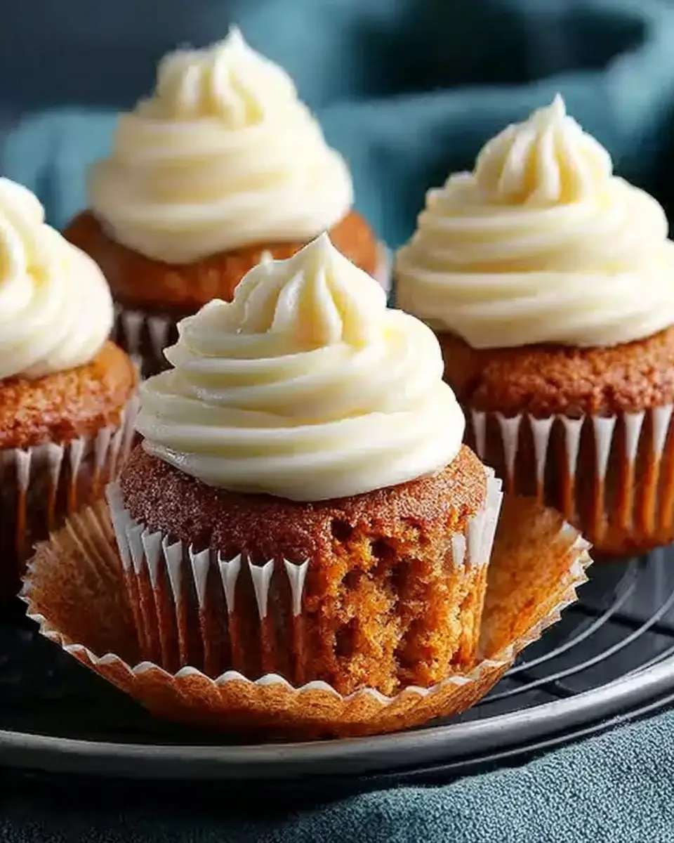 A delicious plate of Moist Carrot Cake Cupcakes with Cream Cheese Frosting