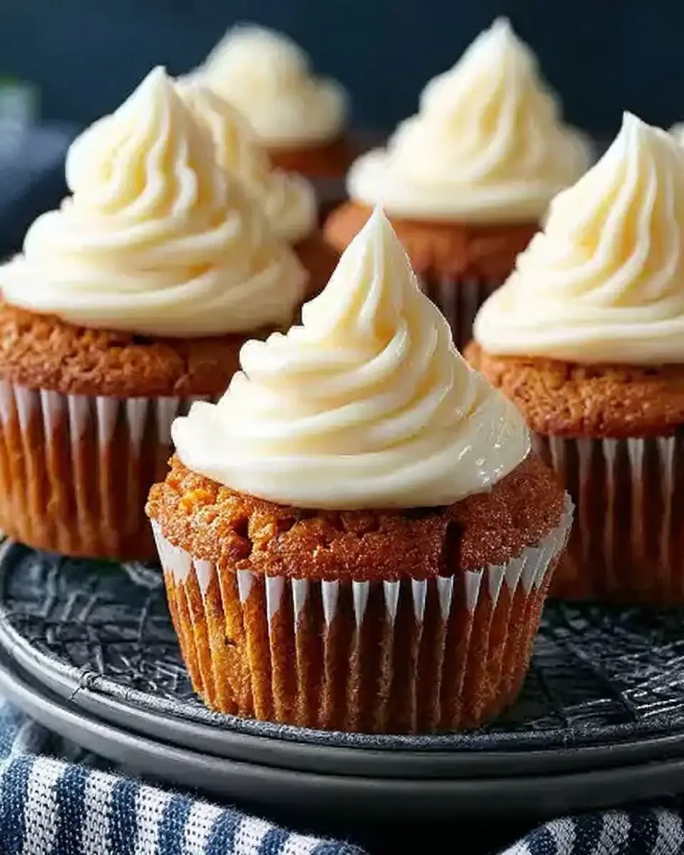 A delicious plate of Moist Carrot Cake Cupcakes with Cream Cheese Frosting
