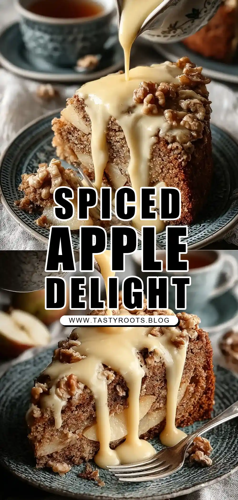 Easy Spiced Apple Cake with Walnuts and Vanilla Custard
