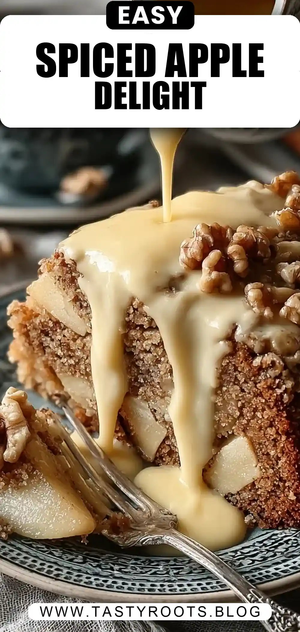 Easy Spiced Apple Cake with Walnuts and Vanilla Custard