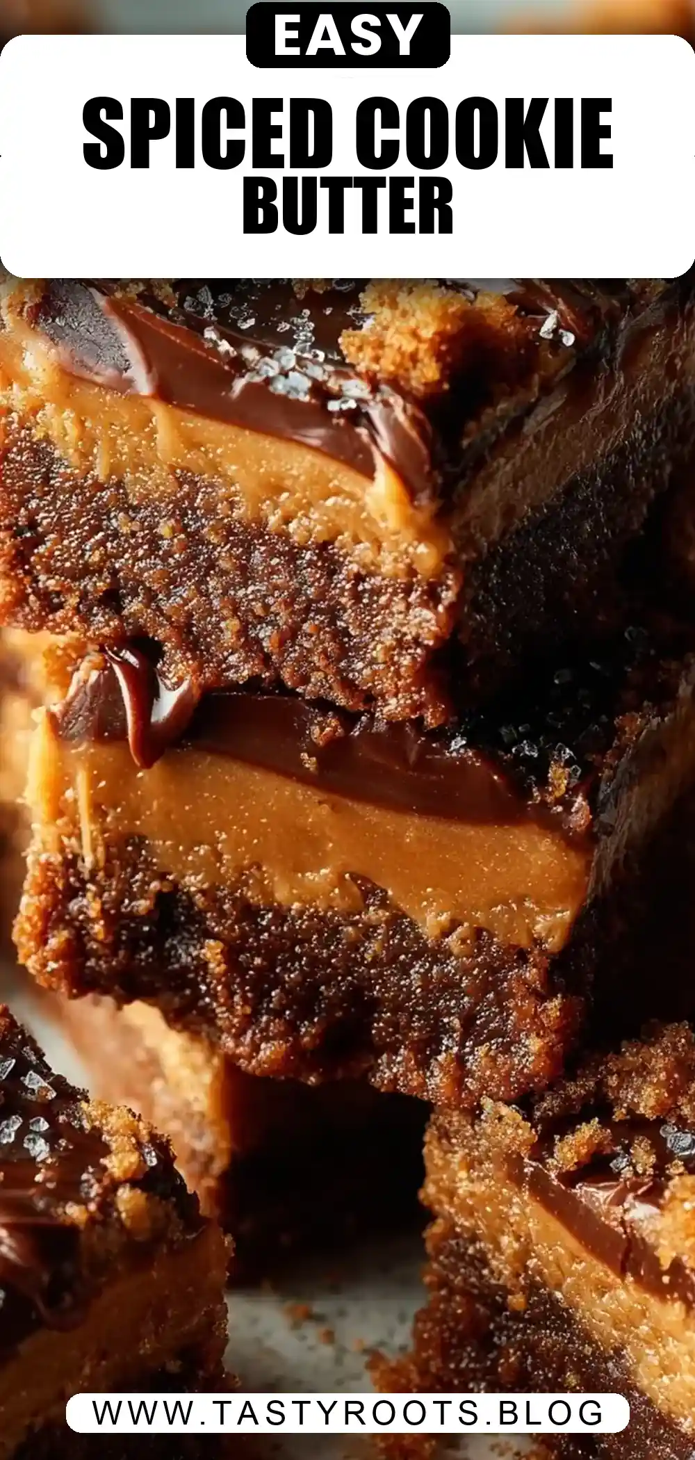 Chewy Spiced Cookie Butter Bars with Dark Chocolate