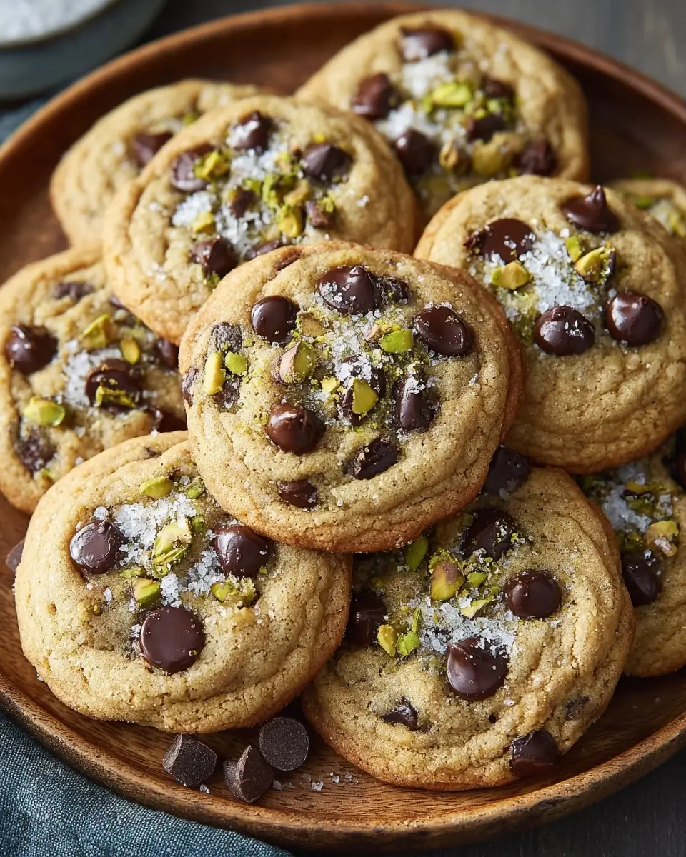 A delicious plate of Salted Pistachio Chocolate Chip Cookies – A Sweet and Salty Indulgence You’ll Crave