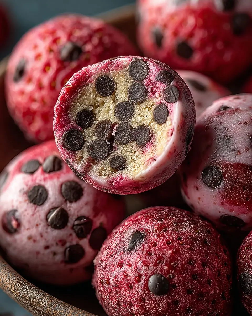 A delicious plate of Strawberry Cheesecake Protein Balls with Chocolate Chips