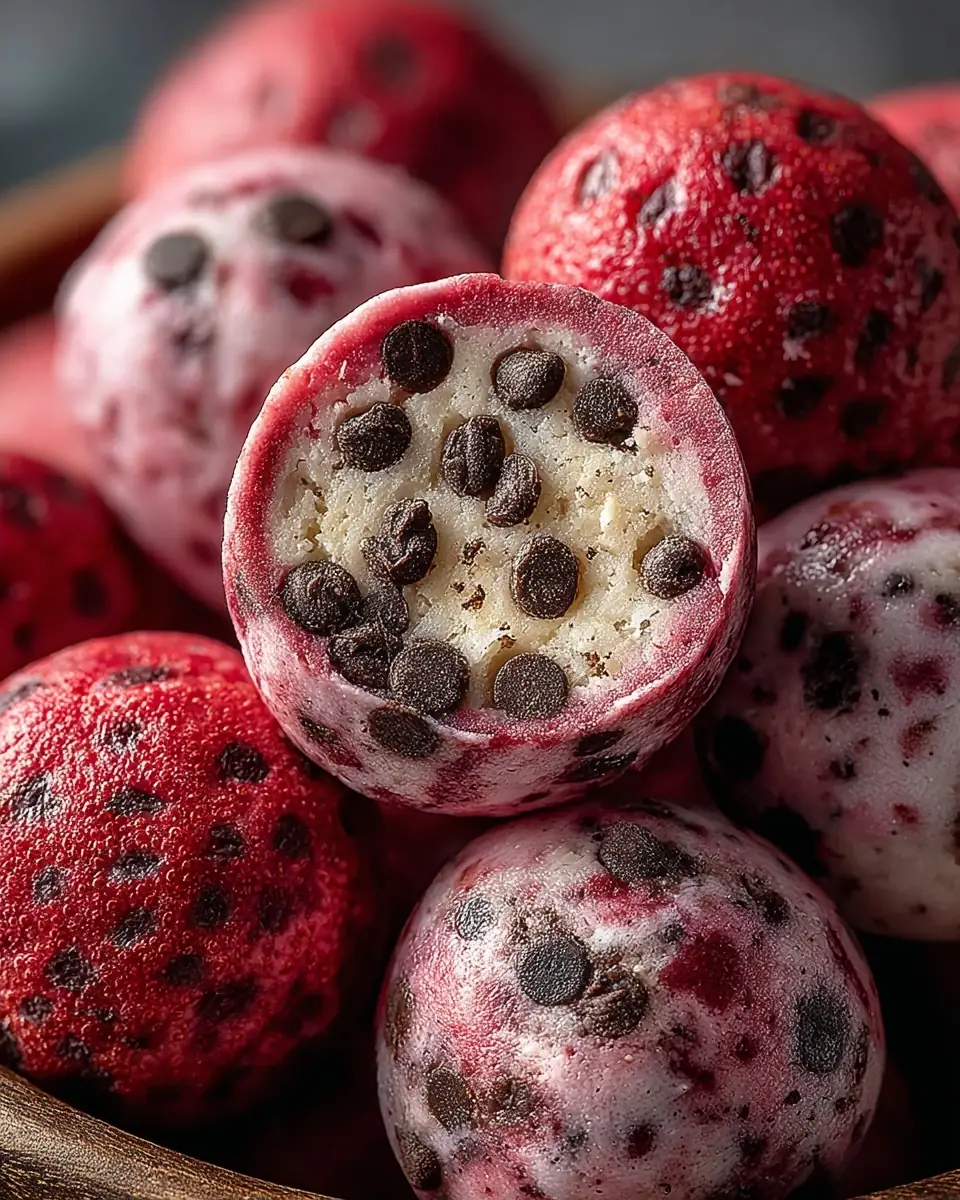 A delicious plate of Strawberry Cheesecake Protein Balls with Chocolate Chips